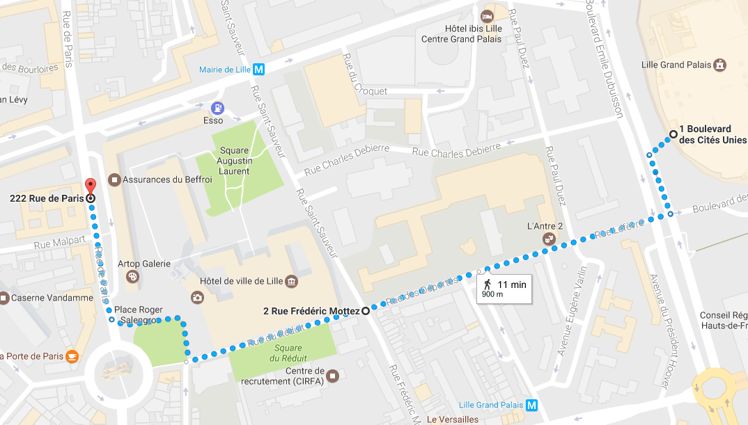 Travel from "Lille Grand Palais" to ”Hôtel l’Hermitage Gantois”